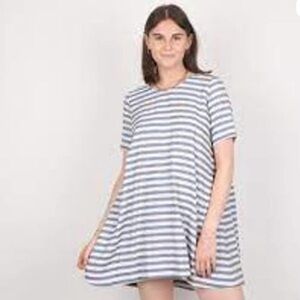 Hatch Collection One Size The Cirkel Blue Striped Pleated Back Swing Dress